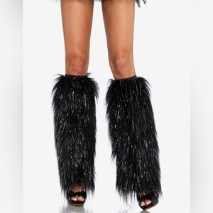 Furry black /silver leg warmers